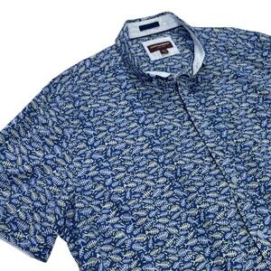 Johnston & Murphy XXL Playful Fish Print Short Sleeve Button Down Casual Shirt